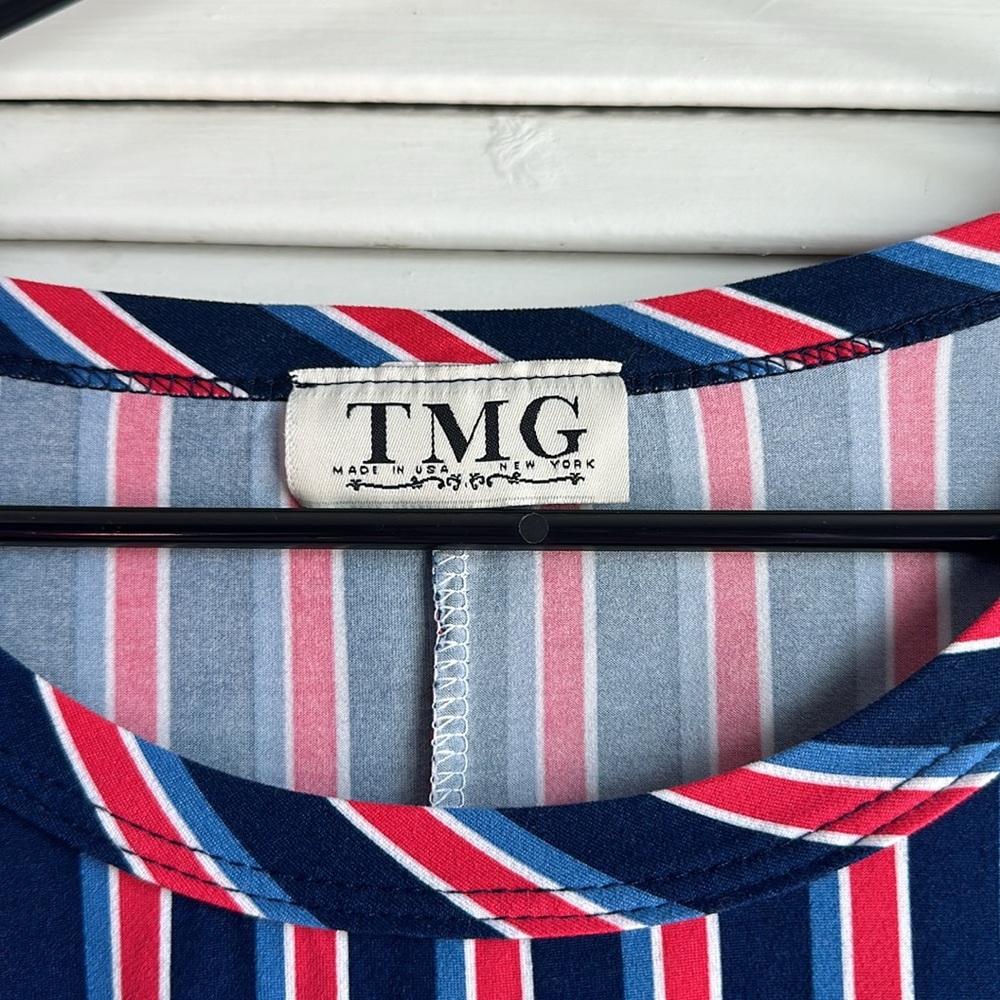 Red blue white and dark blue striped dress - Picture 2 of 4
